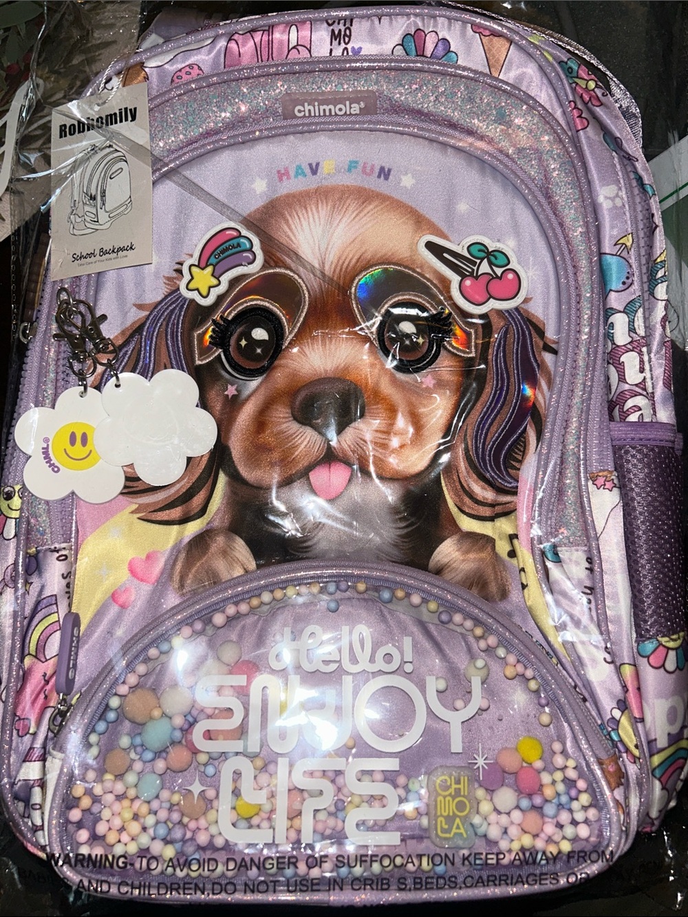 Chimola Purple Puppy Kids Backpack - Cute Dog Design